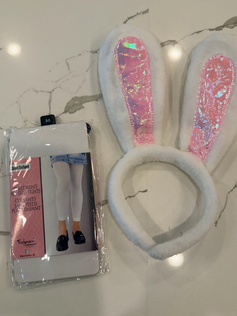White Bunny Ear Headband with Pink Iridescent Lining - Kids Accessories/Costume